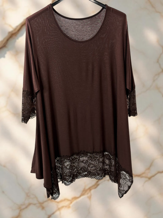CINDY - TOP MARRON TAILLE 46 A 56/58
