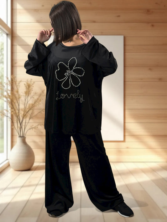 UMBERTO - ENSEMBLE NOIR EN VELOURS STRETCH JUSQU'A LA TAILLE 52/54