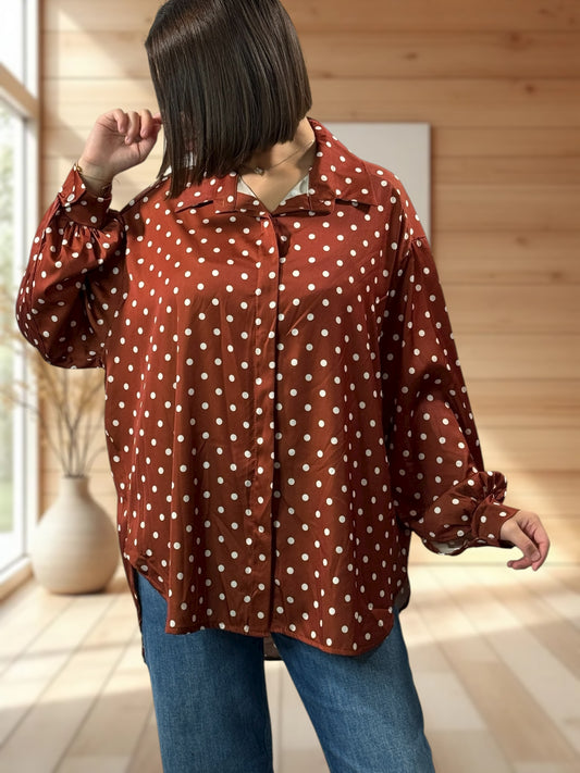 ROSAS - CHEMISE OVERSIZE ROUILLE A POIS JUSQU'A LA TAILLE 54
