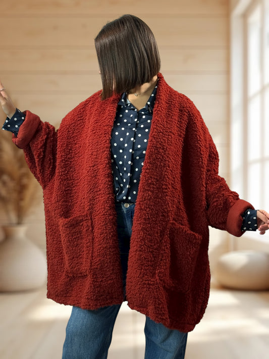 LILIROSE - VESTE OVERSIZE ROUILLE EN MOUMOUTE JUSQU'A LA TAILLE 56/58