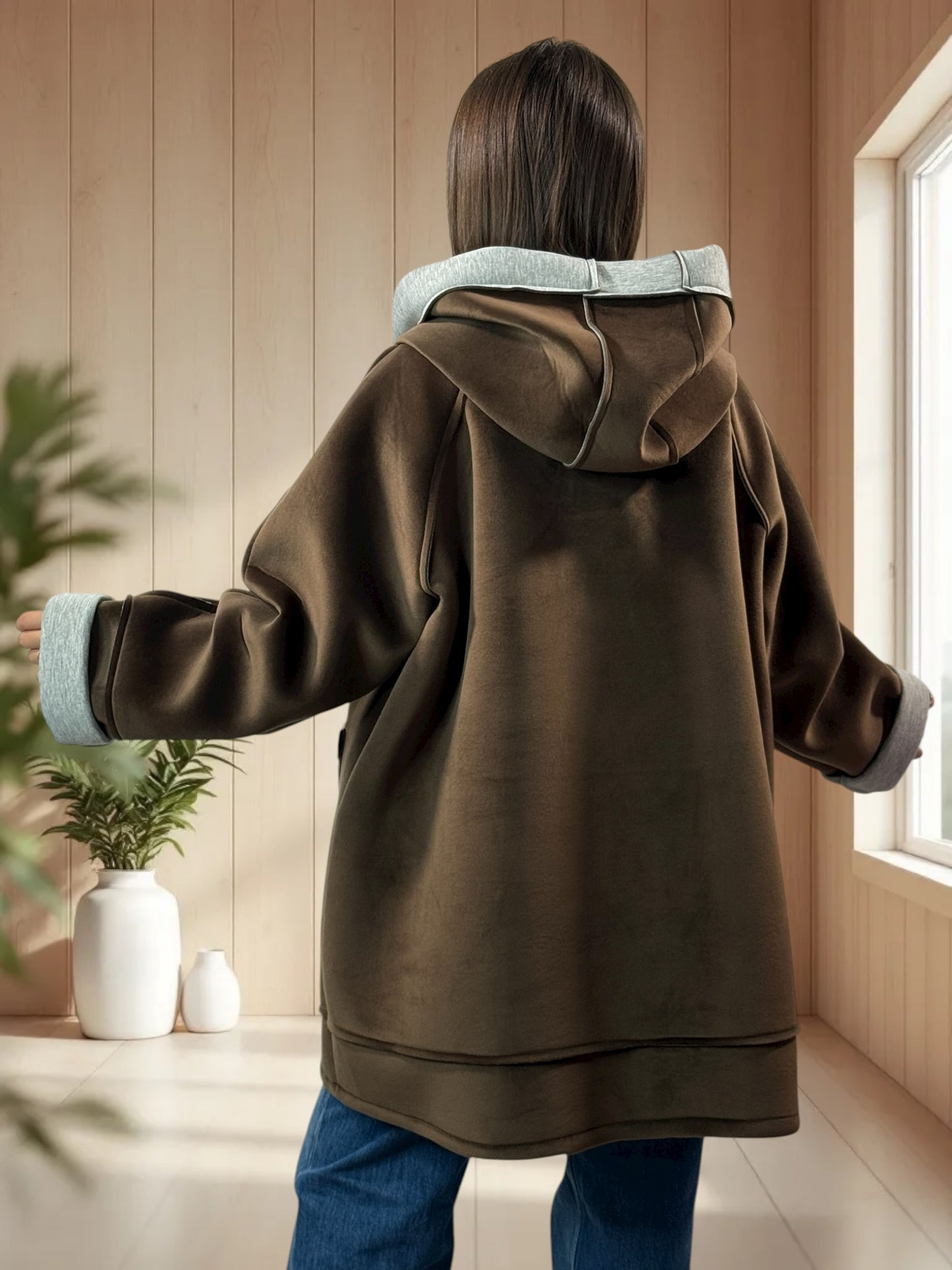 BRADLEY - VESTE A CAPUCHE NOIRE JUSQU'A LA TAILLE 56 MARRON
