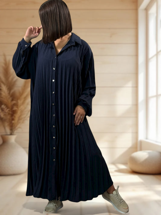 MAROUSSIA - ROBE MARINE PLIS SOLEIL JUSQU'A LA TAILLE 56