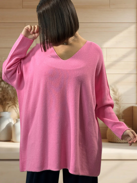 LARA - PULL OVERSIZE ROSE JUSQU'A LA TAILLE 54