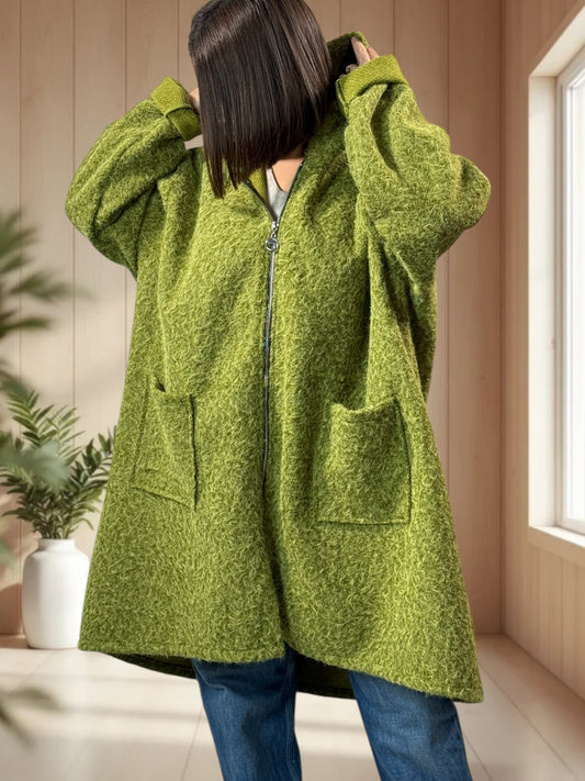 OCEANE - VESTE OVERSIZE VERTE A CAPUCHE JUSQU'A LA TAILLE 54/56