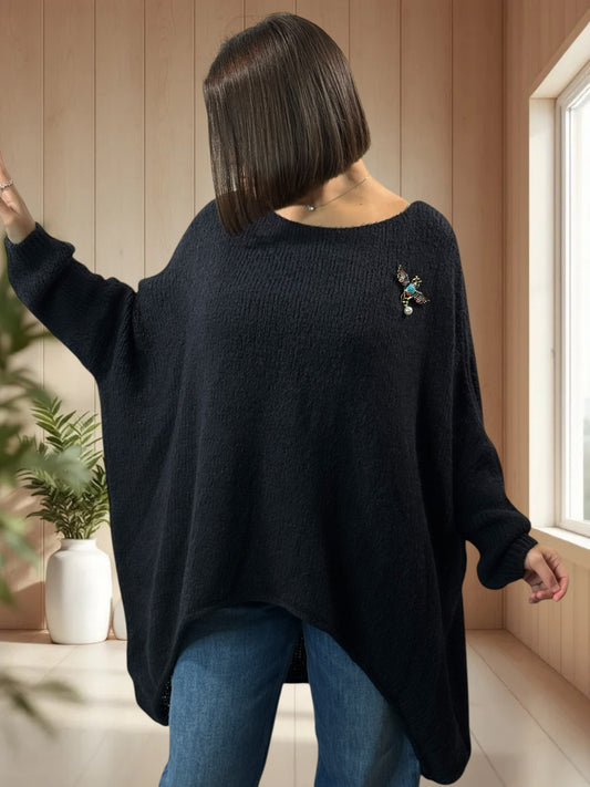 JULIA- PULL OVERSIZE MARINE JUSQU'A LA TAILLE 56/58