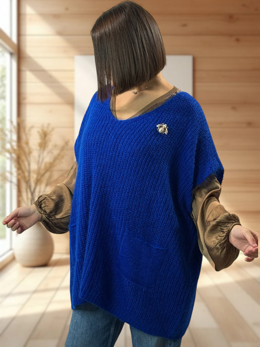ENZO - PULL BLEU OVERSIZE JUSQU'A LA TAILLE 56