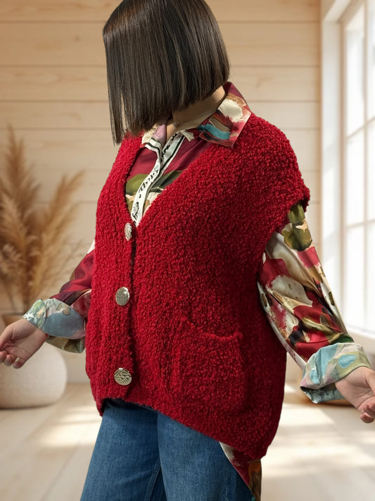 NICO - GILET ROUGE SANS MANCHES 2 POCHES JUSQU'A LA TAILLE 56