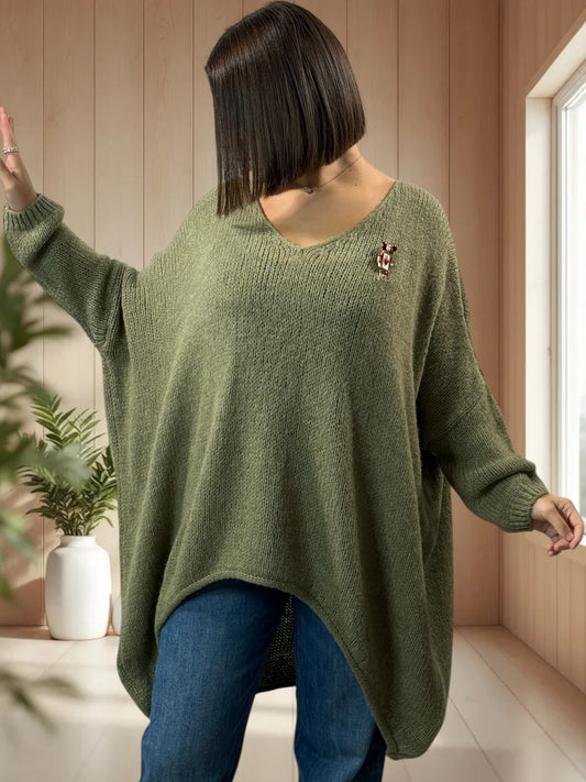 JULIA- PULL OVERSIZE KAKI JUSQU'A LA TAILLE 56/58
