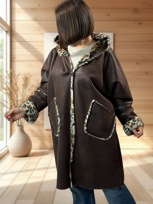 KARL - VESTE A CAPUCHE  MARRON JUSQU'A LA TAILLE 54/56