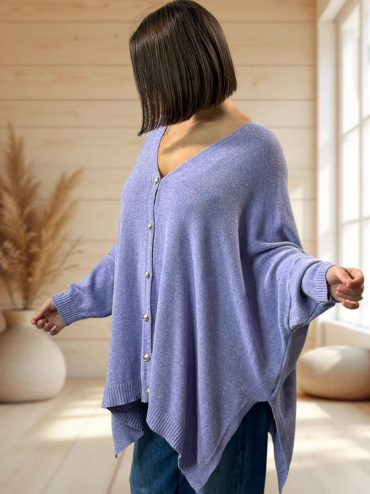 MATHILDE - GILET OVERSIZE LILAS JUSQU'A LA TAILLE 56/58