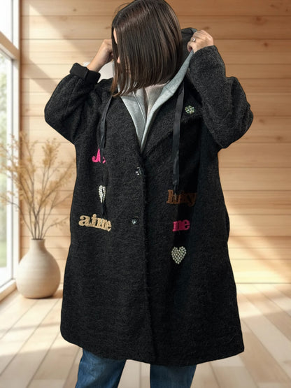 JULIUS - MANTEAU NOIR  A CAPUCHE JUSQU'A LA TAILLE 52