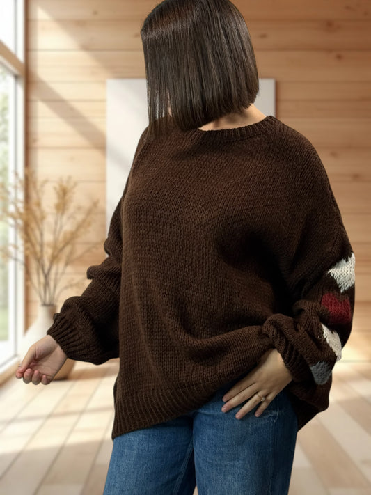 ETHAN - PULL OVERSIZE MARRON JUSQU'A LA TAILLE 50