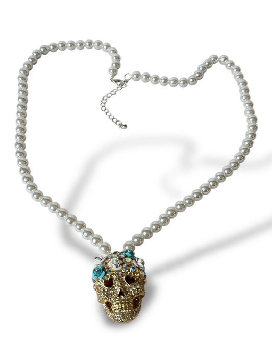 SKULL - COLLIER EN PERLE ET STRASS