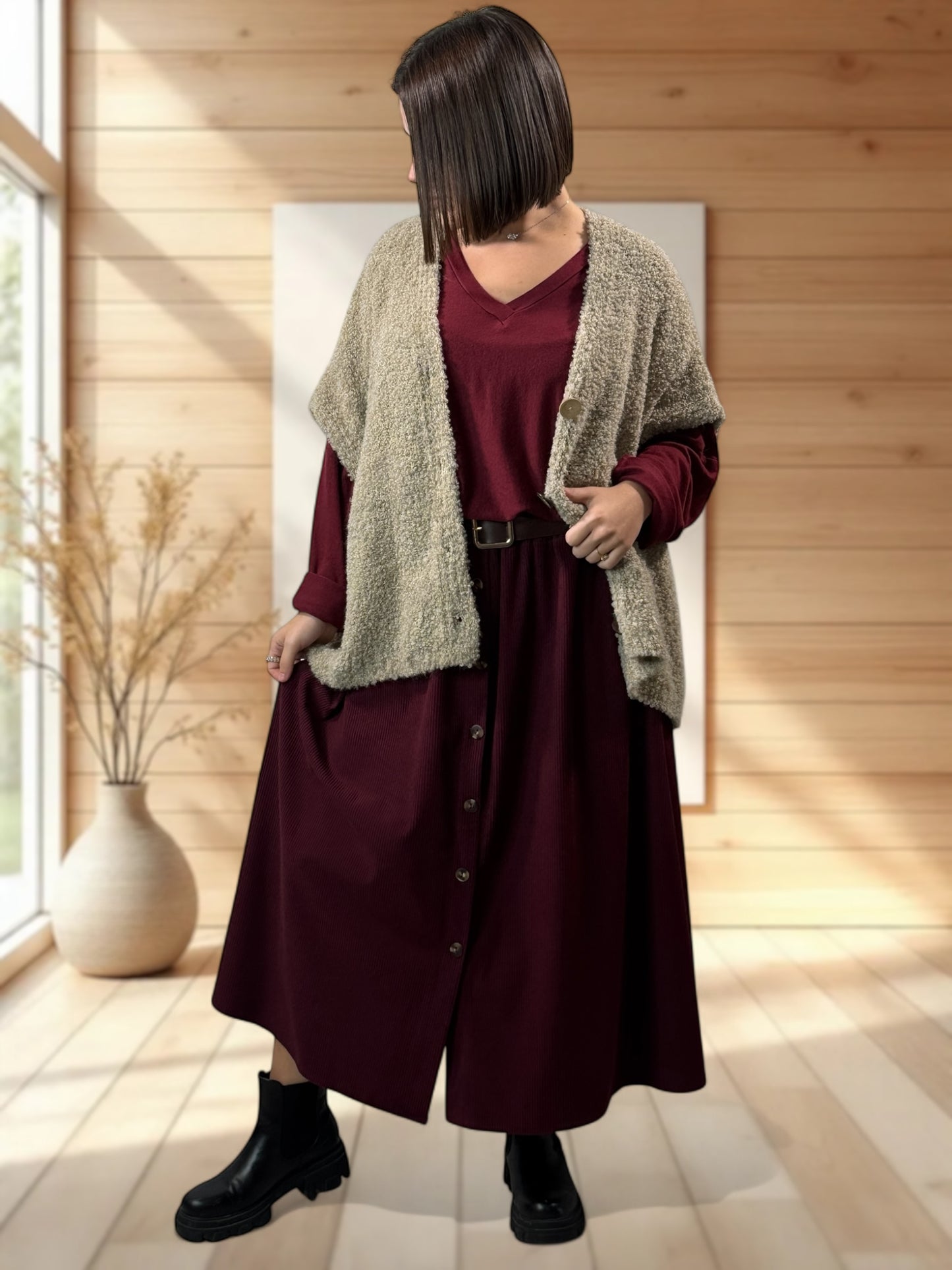 CAROLINA - JUPE EN VELOURS BORDEAUX JUSQU'A LA TAILLE 52/54