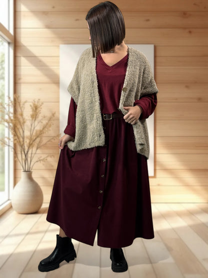 CAROLINA - JUPE EN VELOURS BORDEAUX JUSQU'A LA TAILLE 52/54