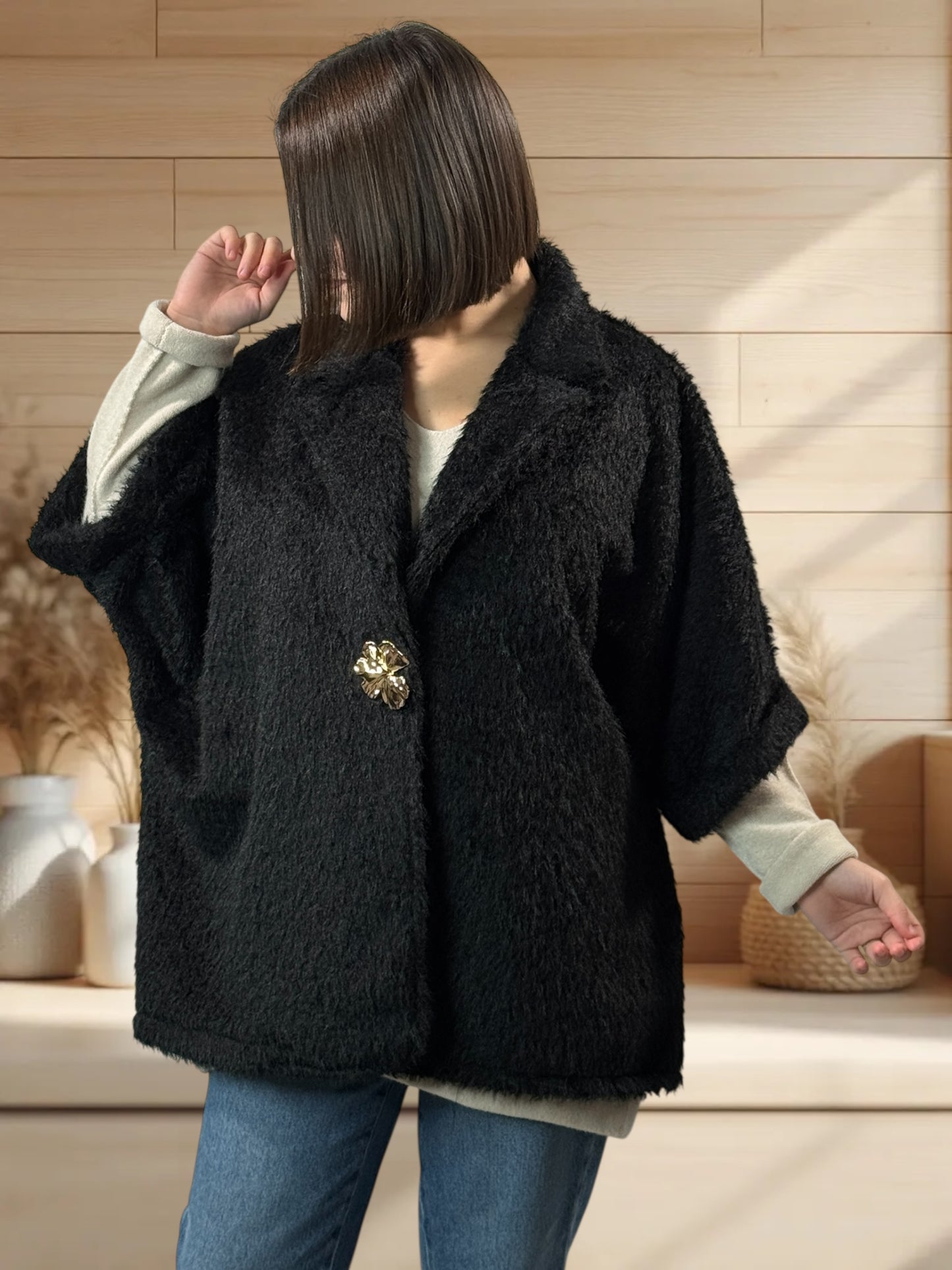 MAGUY - VESTE OVERSIZE NOIRE JUSQU'A LA TAILLE 54