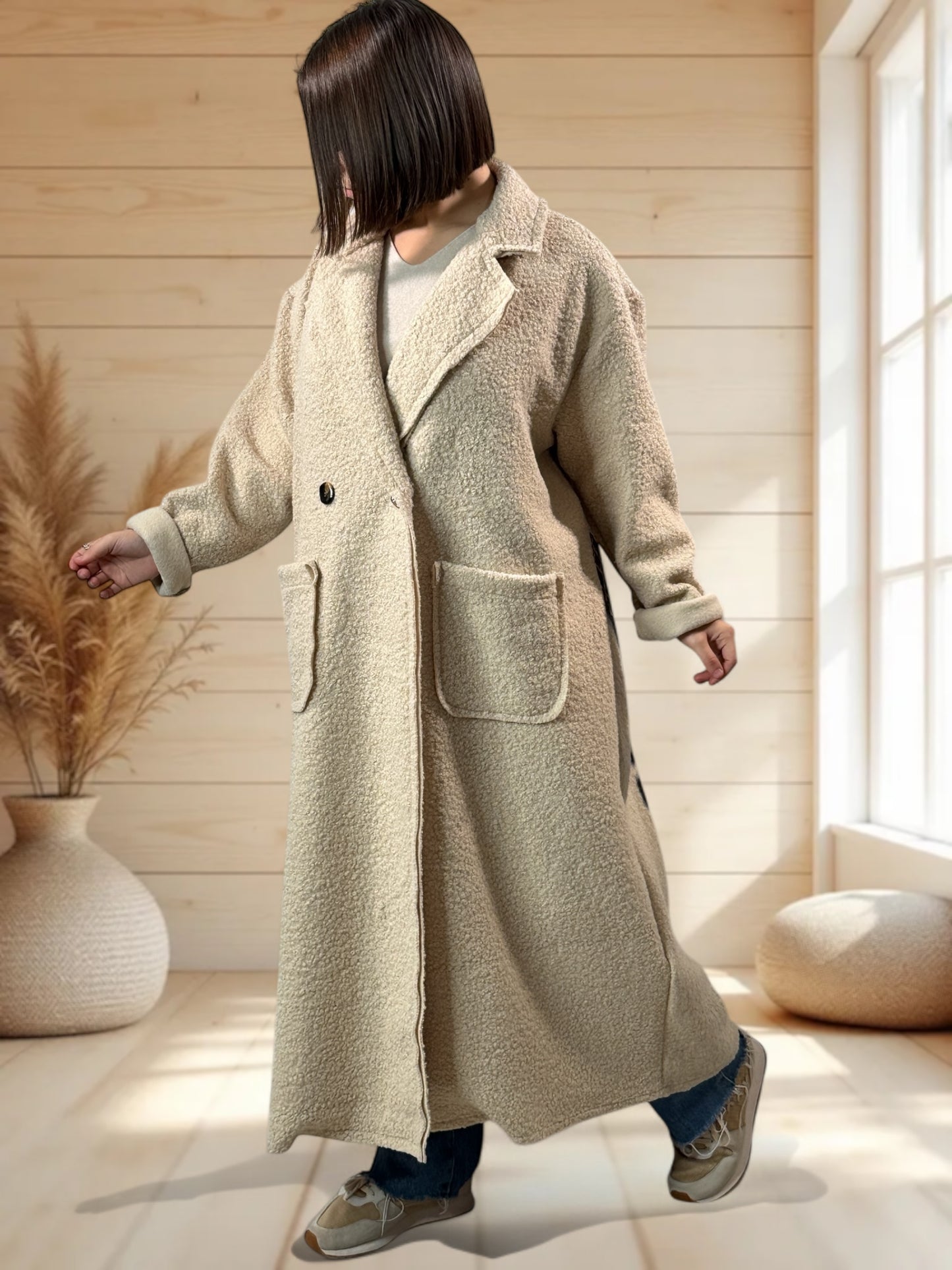 SYLVIO - LONG MANTEAU BEIGE JUSQU'A LA TAILLE 54