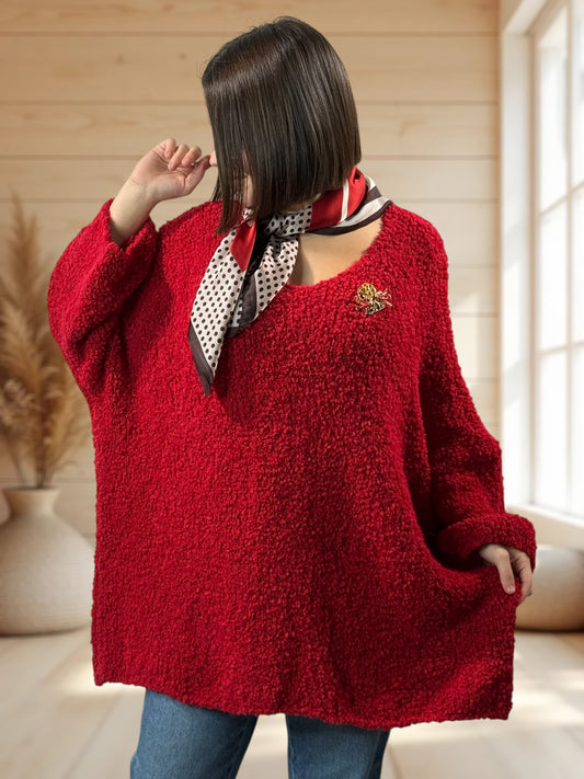 LAETITIA - PULL ROUGE OVERSIZE JUSQU'A LA TAILLE 58