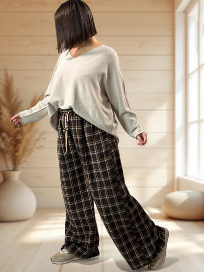 NEWCASTLE - PANTALON ECOSSAIS MARRON JUSQU'A LA TAILLE 52