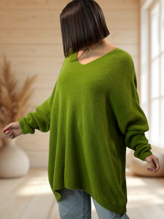 ANGELICA - PULL OVERSIZE VERT AVEC ALPAGA JUSQU'A LA TAILLE 56