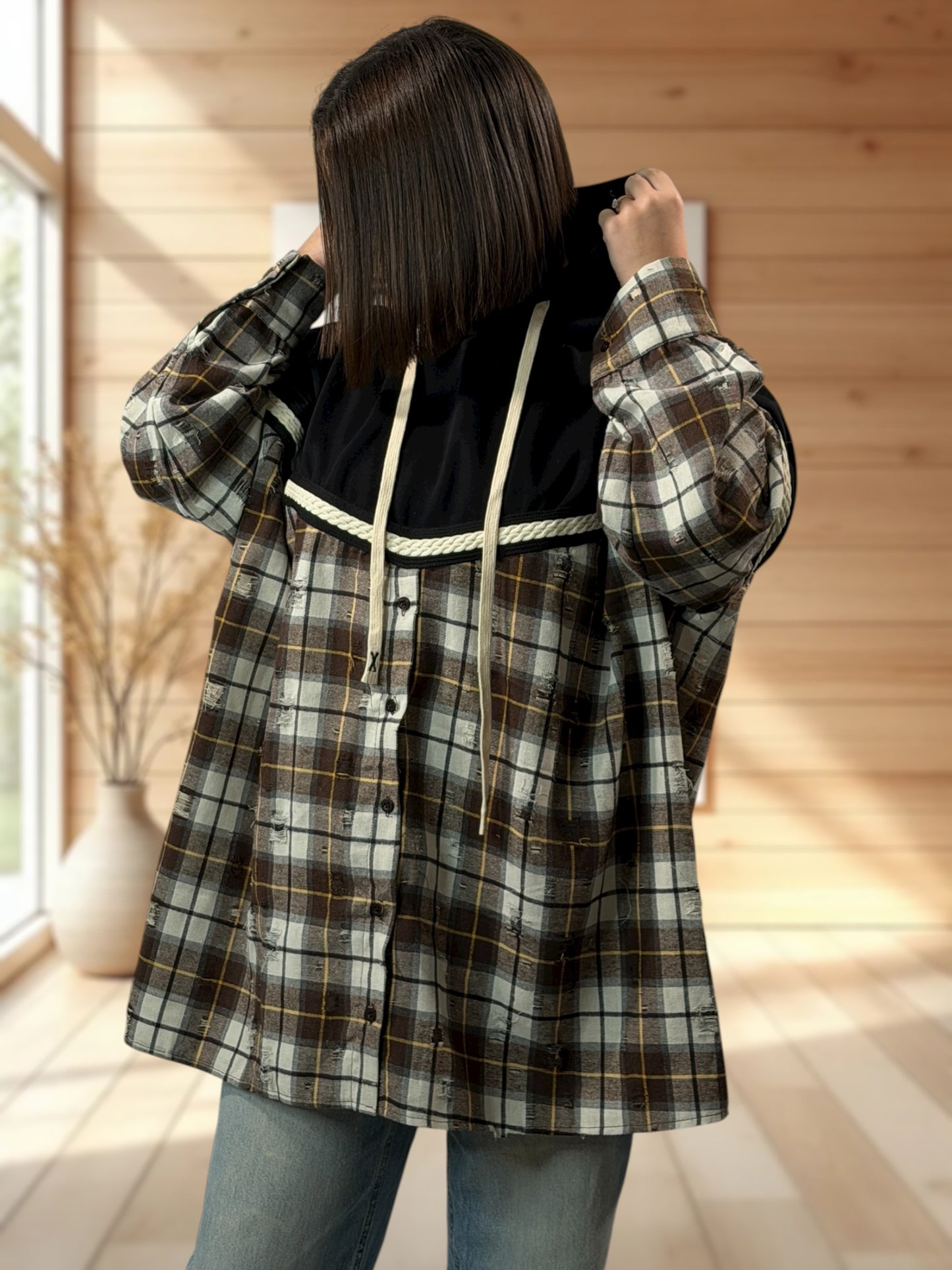 HARRY - TUNIQUE OVERSIZE NOIR A CAPUCHE JUSQU'A LA TAILLE 54