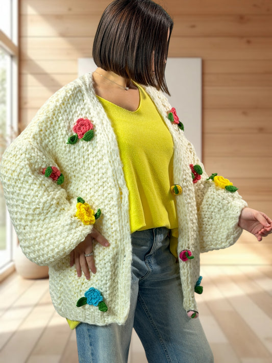 DOUCEUR -  GILET OVERSIZE BLANC CASSE JUSQU'A LA TAILLE 50/52