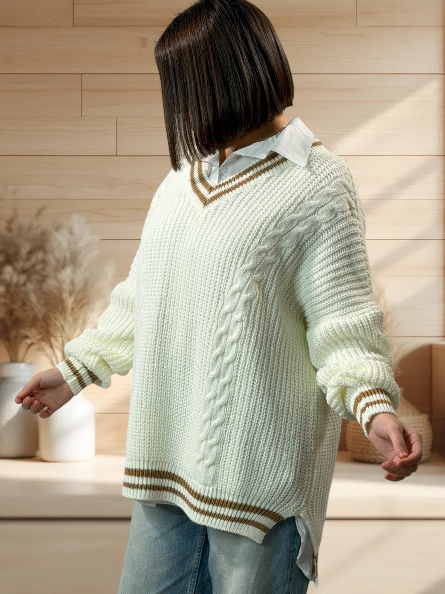 NANOU - PULL OVERSIZE BLANC CASSE JUSQU'A LA TAILLE 52