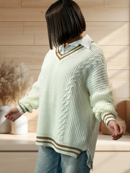 NANOU - PULL OVERSIZE BLANC CASSE JUSQU'A LA TAILLE 52