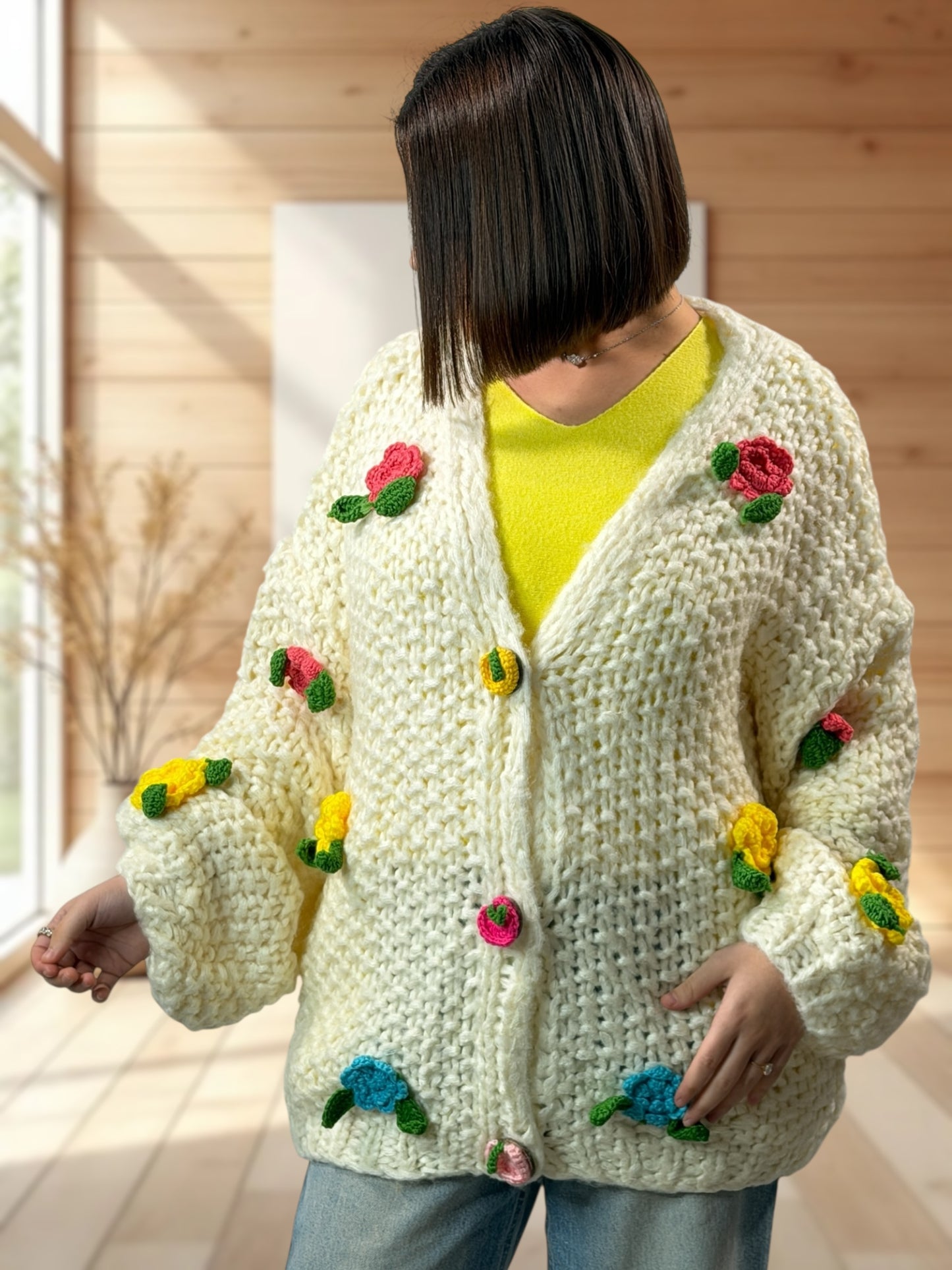 DOUCEUR -  GILET OVERSIZE BLANC CASSE JUSQU'A LA TAILLE 50/52