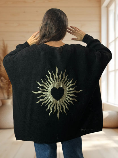 RICKOU - PULL OVERSIZE NOIR MOTIF SOLEILJUSQU'A LA TAILLE 56