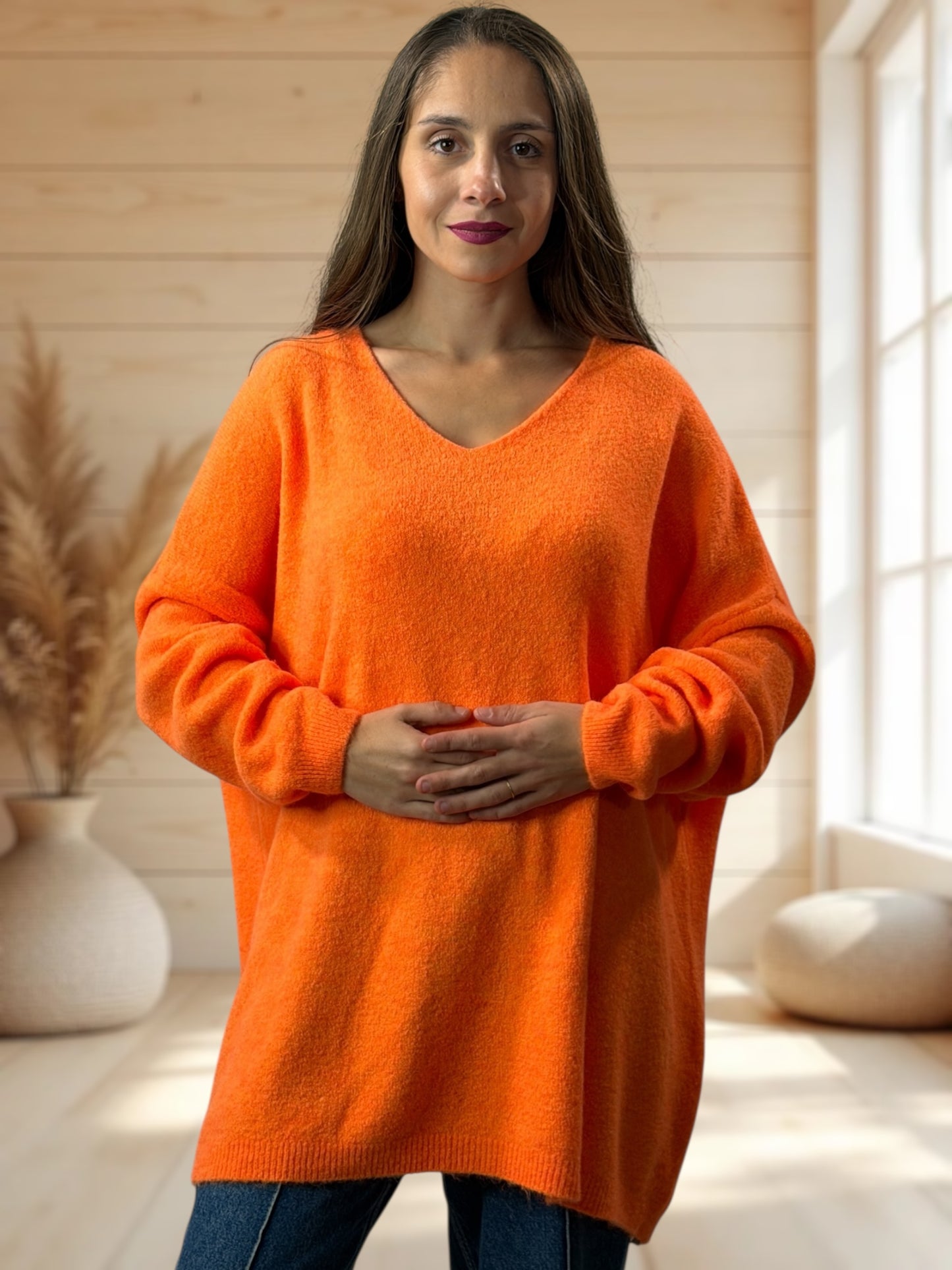 ANGELICA - PULL OVERSIZE ORANGE AVEC ALPAGA JUSQU'A LA TAILLE 56