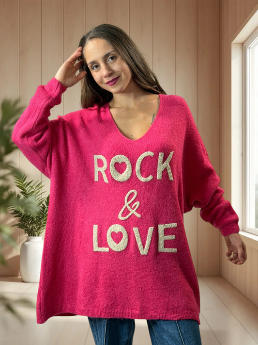 MICK - PULL OVERSIZE FUCHSIA AVEC ALPAGA JUSQU'A LA TAILLE 56
