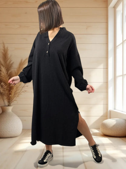 KATARINA - ROBE SCINTILLANTE EN MAILLE NOIRE OVERSIZE JUSQU'A LA TAILLE 52
