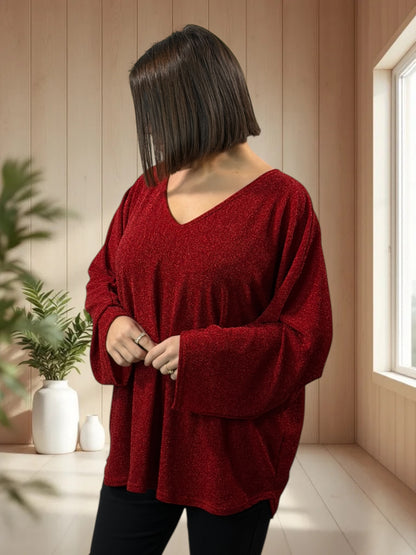 LAURY - TOP ROUGE SCINTILLANT JUSQU'A LA TAILLE 54/56