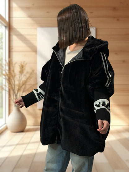 SHARON - VESTE A CAPUCHE OVERSIZE NOIRE JUSQU'A LA TAILLE 54/56