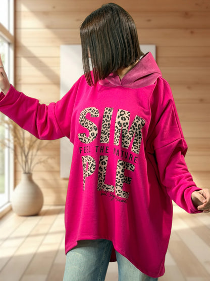 ELLIOT - SWEAT A CAPUCHE OVERSIZE FUCHSIA JUSQU'A LA TAILLE 56
