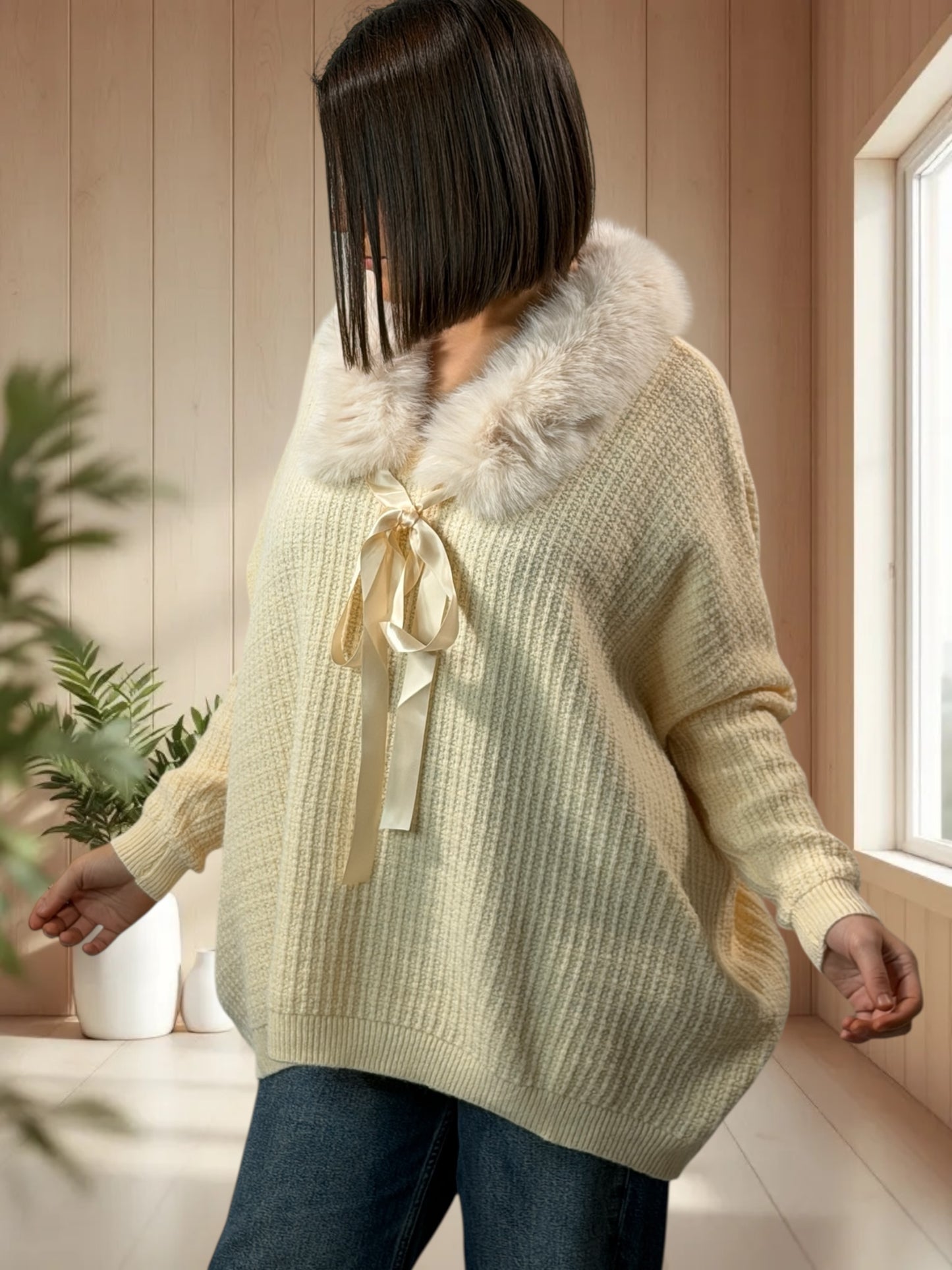 JOY - PULL COL EN FAUSSE FOURRURE JUSQU'A LA TAILLE 54