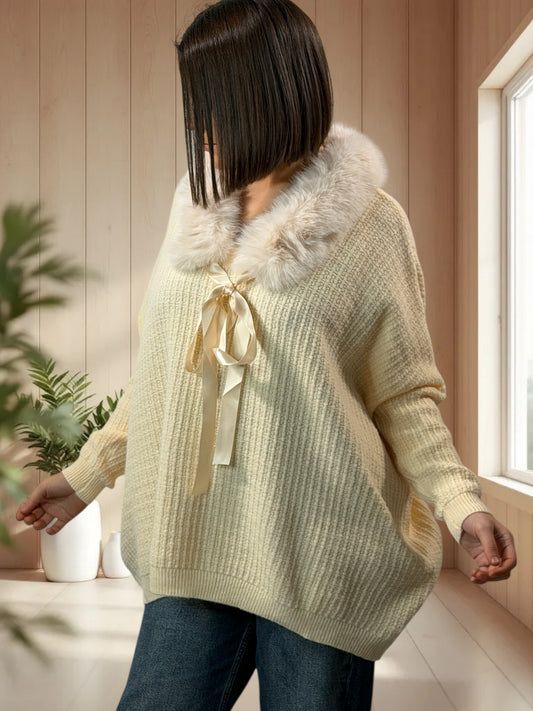 JOY - PULL COL EN FAUSSE FOURRURE JUSQU'A LA TAILLE 54