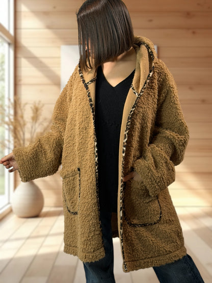 PAOLA - VESTE OVERSIZE CAMEL EN MOUMOUTE JUSQU'A LA TAILLE 54/56