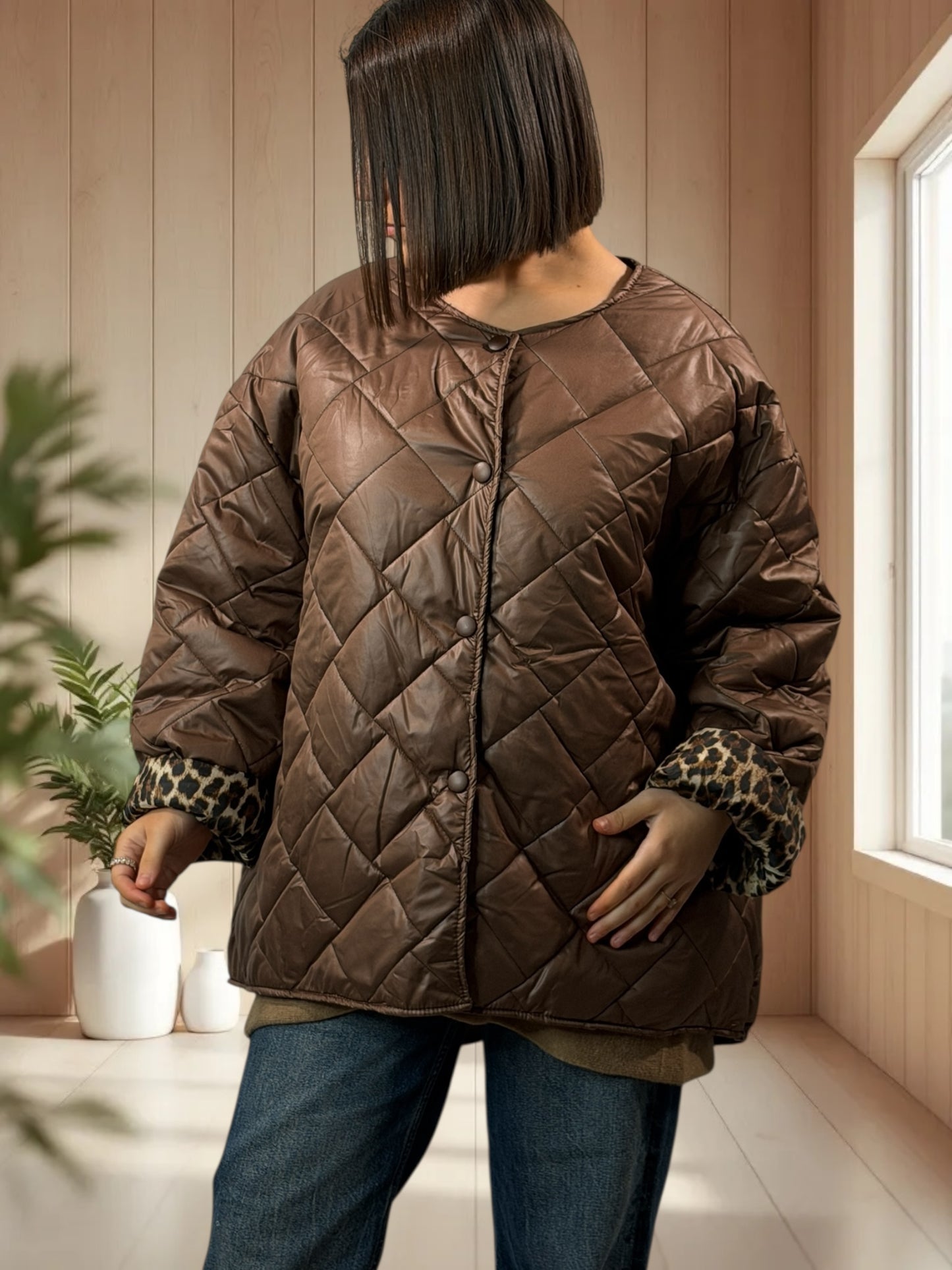 DEBORAH - DOUDOUNE MARRON INTERIEUR LEOPARD TAILLE 44 A 50