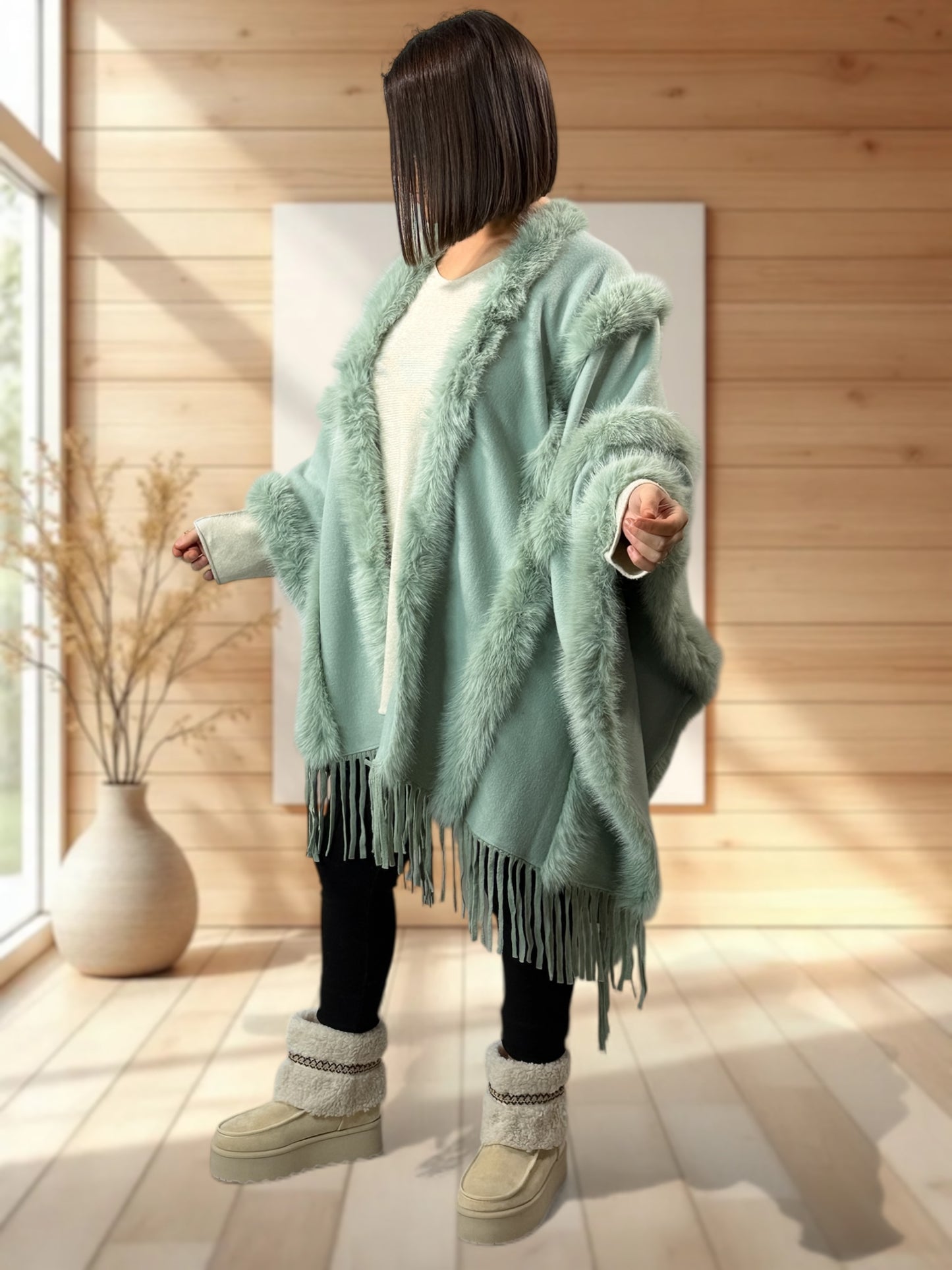 ERIKA - CAPE VERTE FAUSSE FOURRURE