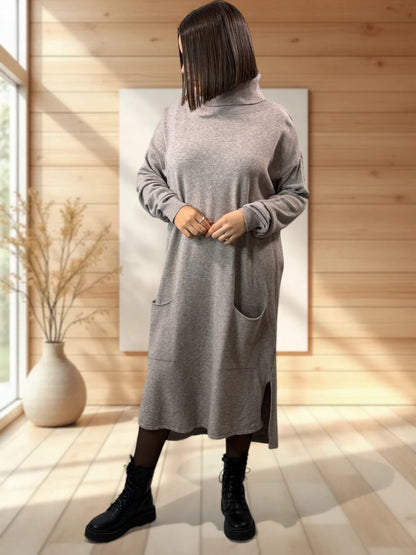 LEONIE - ROBE EN MAILLE TAUPE OVERSIZE JUSQU'A LA TAILLE 48/50