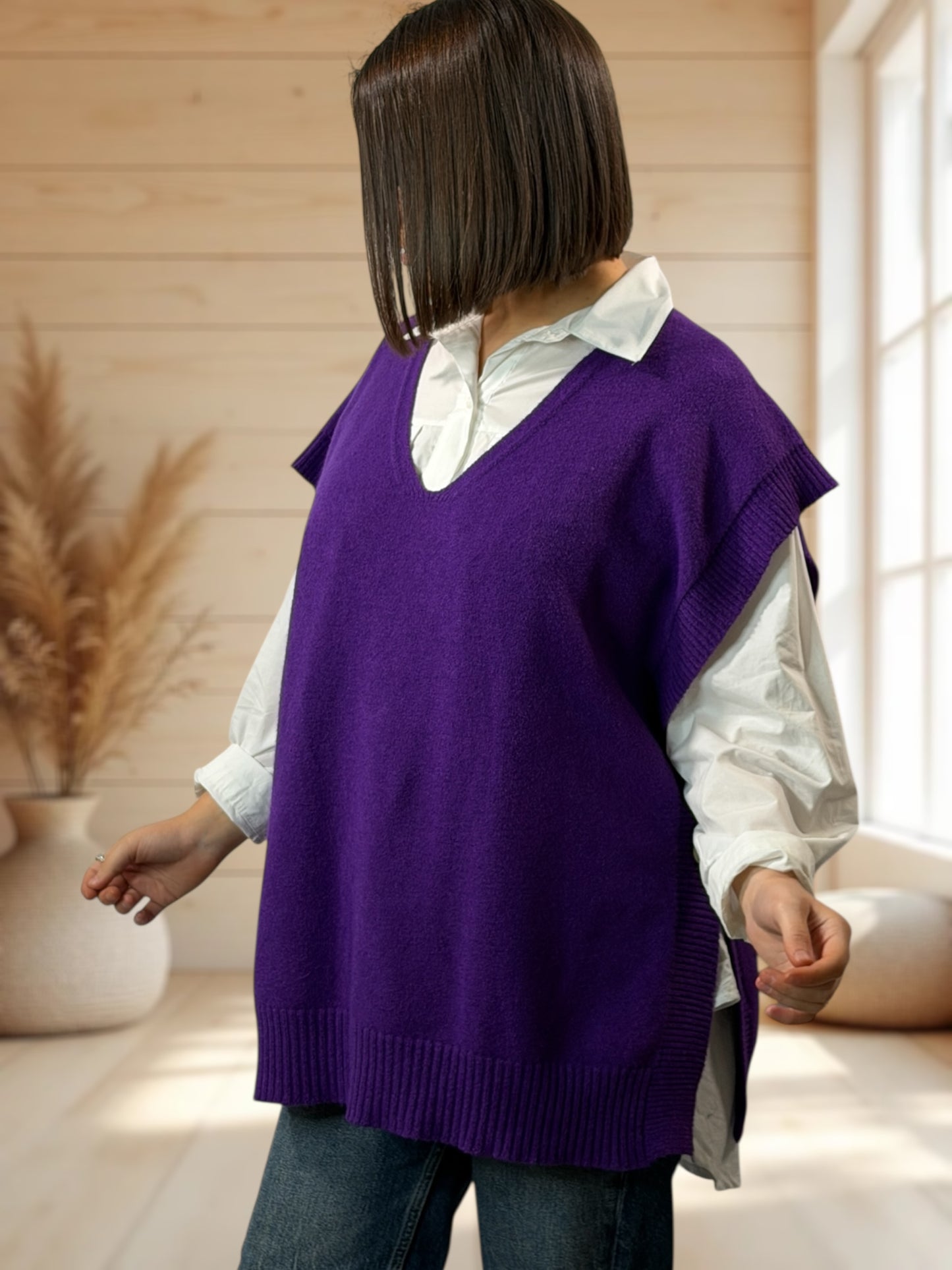 AURELIE - PULL VIOLET SANS MANCHES JUSQU'A LA TAILLE 52