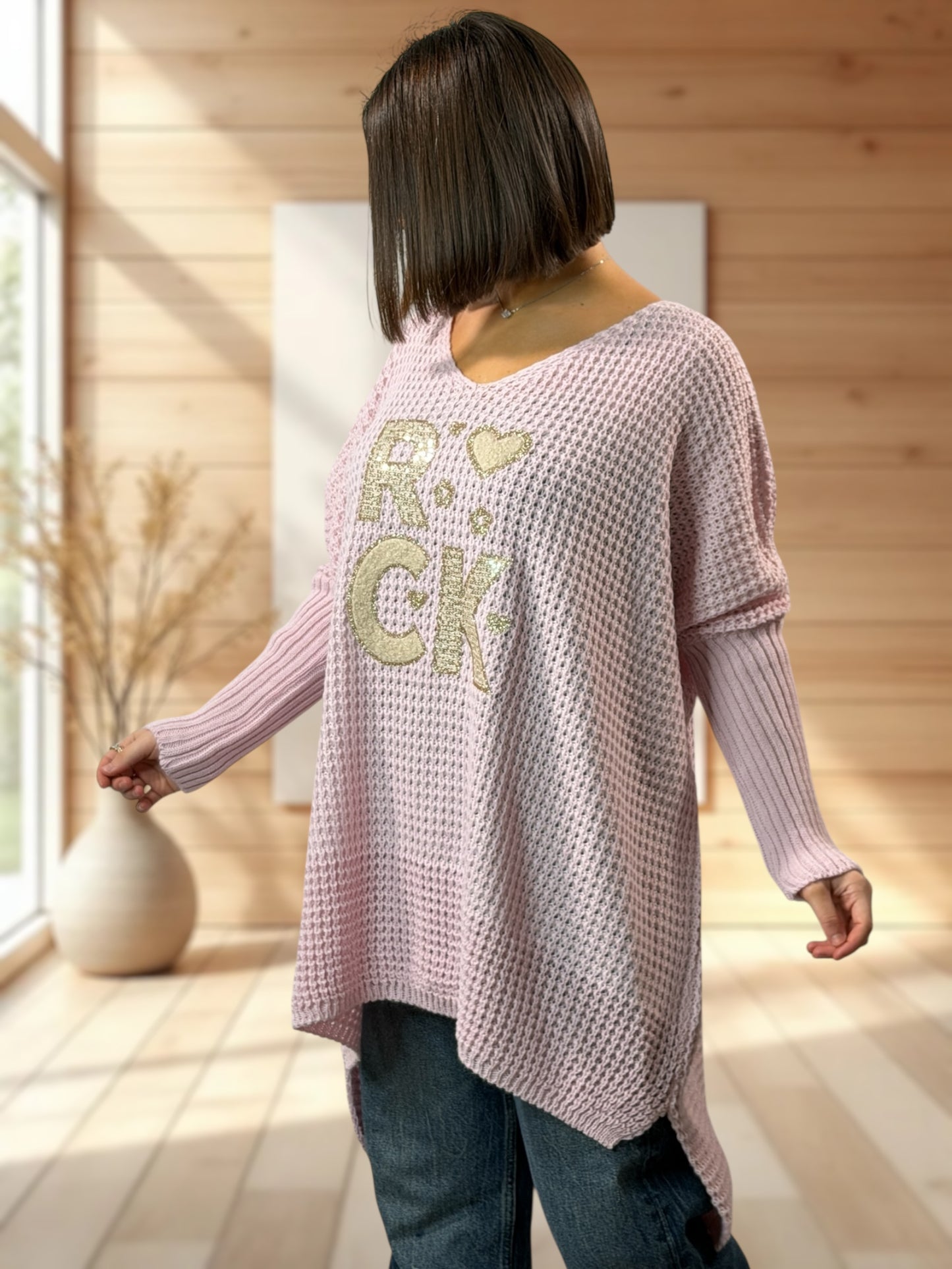 OLIVIA - PULL OVERSIZE ROSE JUSQU'A LA TAILLE 56/58