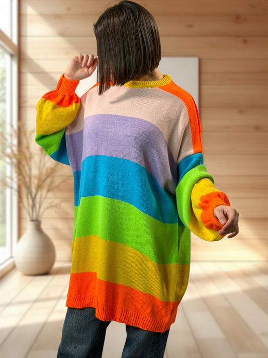 BARBARA - PULL A RAYURE MULTICOLORE JUSQU'A LA TAILLE 56