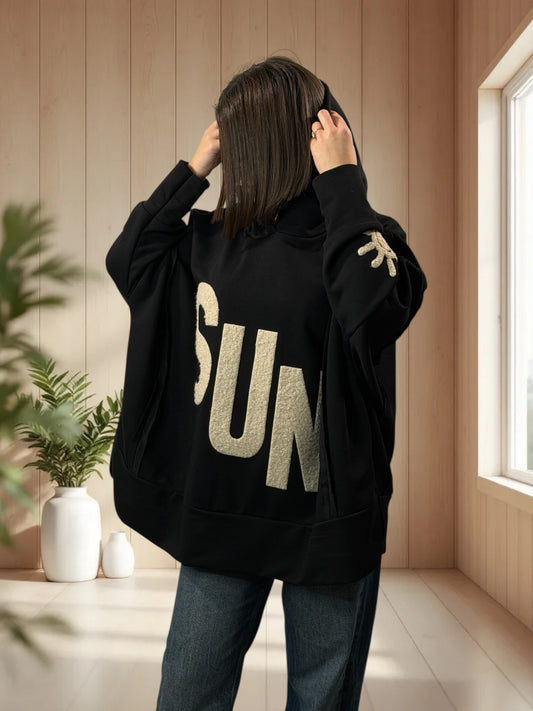 DANITO - SWEAT A CAPUCHE OVERSIZE NOIR JUSQU'A LA TAILLE 56/58
