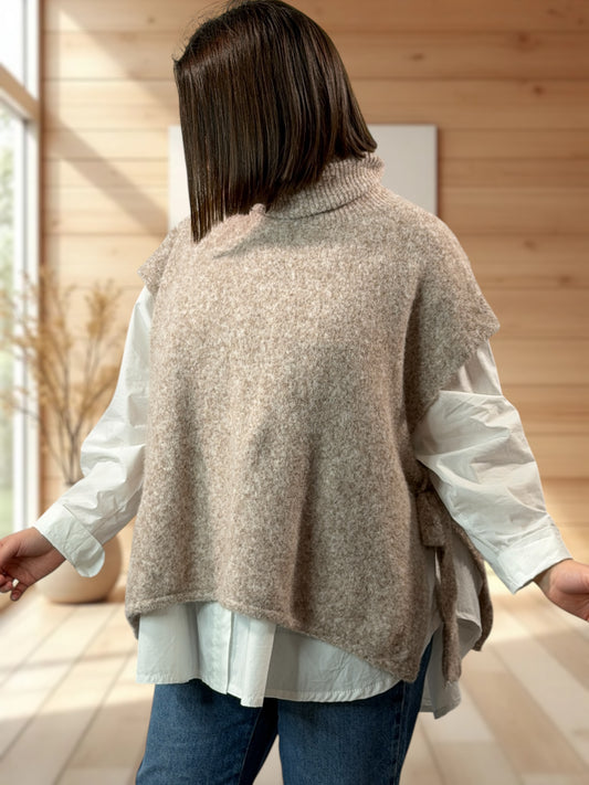 MIMI - PULL TAUPE SANS MANCHES JUSQU'A LA TAILLE 52