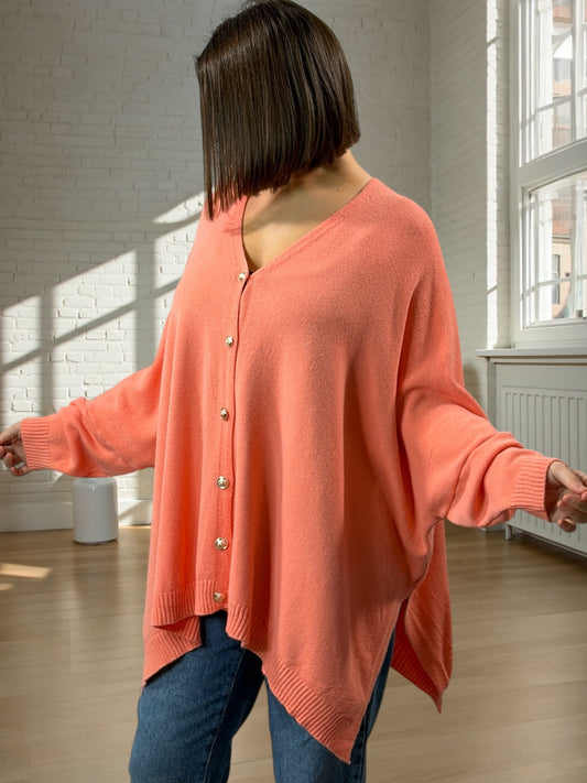 MATHILDE - GILET OVERSIZE ABRICOT JUSQU'A LA TAILLE 56/58