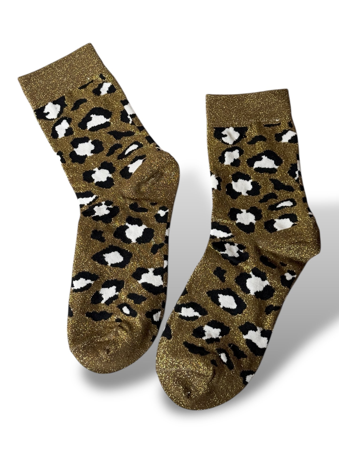 CHAUSSETTES SCINTILLANTES LEOPARD MARRON DORE