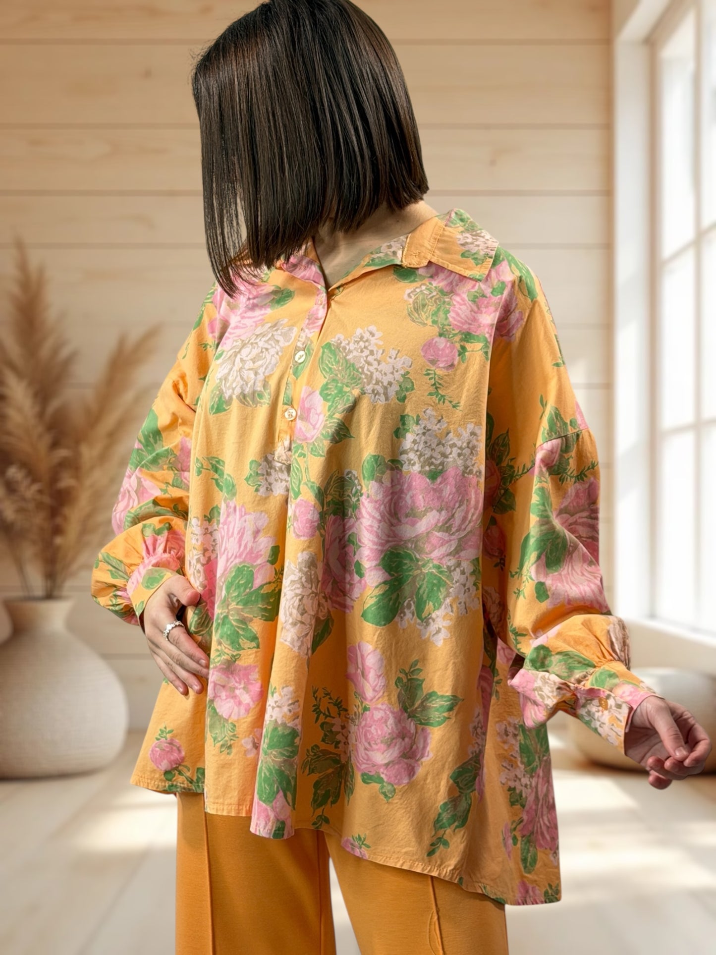 DONATELLA - BLOUSE ABRICOT A FLEUR JUSQU'A LA TAILLE 54